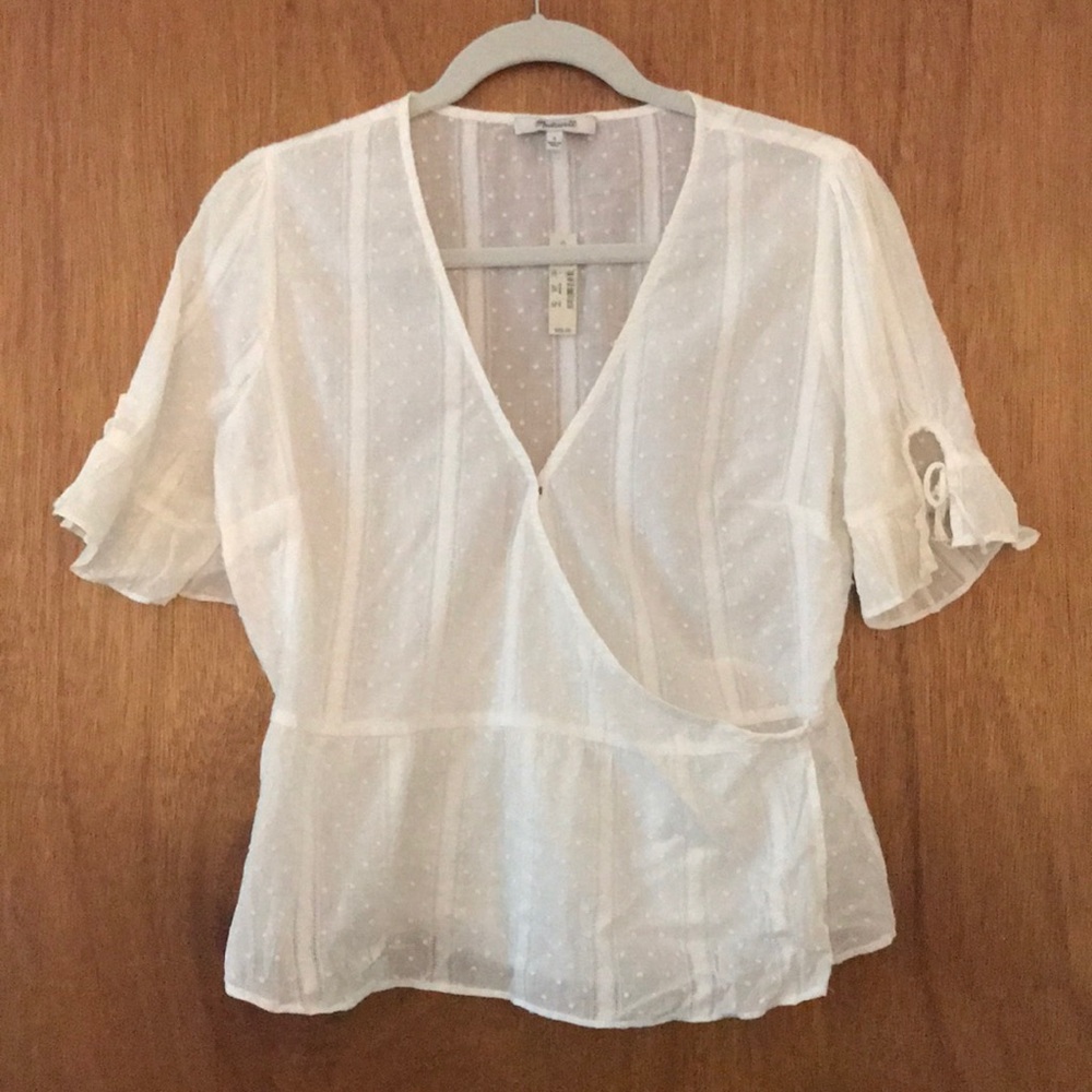 Madewell Swiss dot tie sleeve wrap top